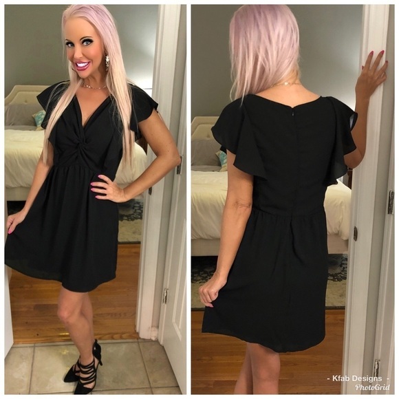 NEW! Gorgeous Black V Neck Ruffle Ruffle Flutter Sleeve Dress - Picture 1 of 6